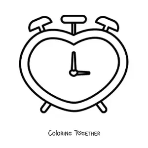 Coloring page of a heart-shaped alarm clock
