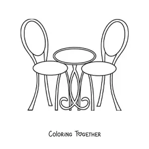 Coloring page of a cafe table with two chairs