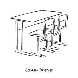 Coloring page of a school desk