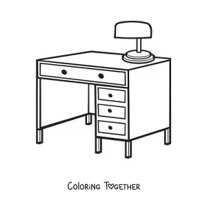 Coloring page of a desk with a lamp