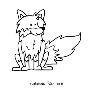 Coloring page of a smiling cartoon fox sitting