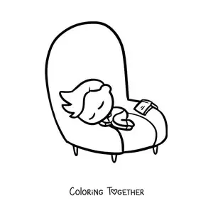 Coloring page of a boy sleeping on an armchair
