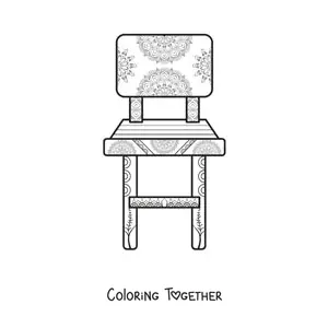 Coloring page of a pretty chair with a mandala pattern