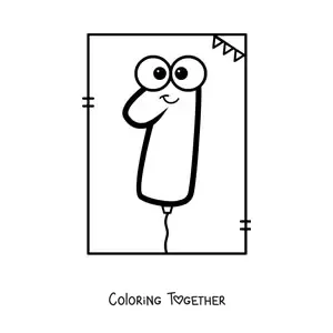 Coloring page of a balloon shaped like the number 1