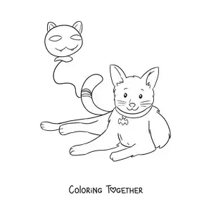 Coloring page of a kawaii cat with a cat-shaped balloon
