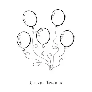 Coloring page of five birthday balloons