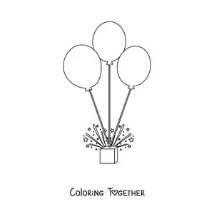 Coloring page of three balloons and streamers
