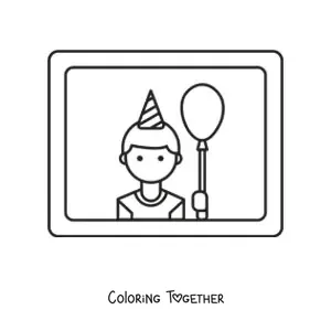 Coloring page of a boy with a birthday balloon