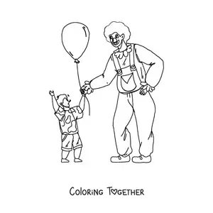 Coloring page of a clown handing a balloon to a boy