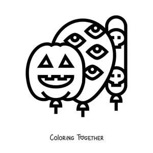 Coloring page of three Halloween balloons