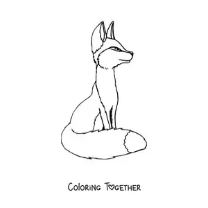 Coloring page of an anime-style fox sitting in profile