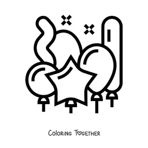 Coloring page of a star-shaped balloon next to several balloons