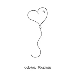 Coloring page of a heart-shaped balloon