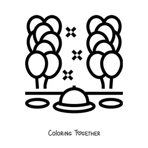 Coloring page of a table with party balloons