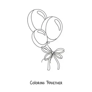 Coloring page of three gift balloons with a ribbon
