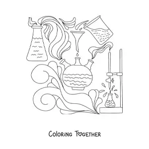 Coloring page of several chemical elements in an experiment