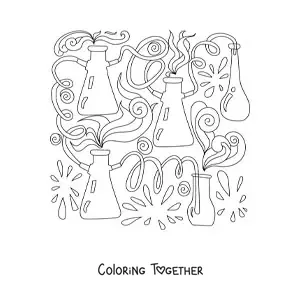 Coloring page of several chemical mixtures