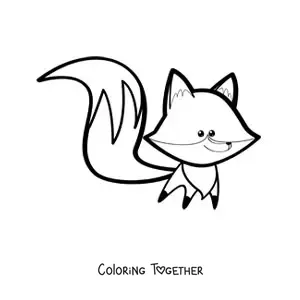 Coloring page of a long-tailed kawaii fox