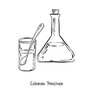 Coloring page of a flask and a glass with chemical solutions