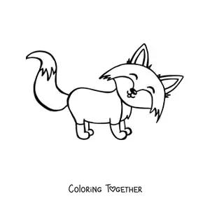 Coloring page of a kawaii fox in profile smiling toward the front
