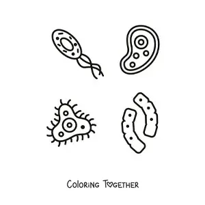 Coloring page of several microorganisms