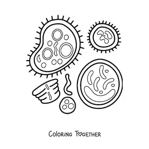 Coloring page of bacteria and cells