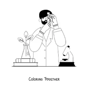 Coloring page of a scientist in a biology laboratory
