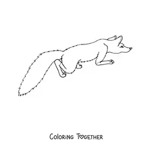 Coloring page of a wild fox crouching, seen from above