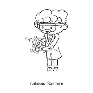 Coloring page of a kawaii scientist