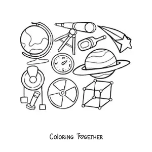 Coloring page of physics elements