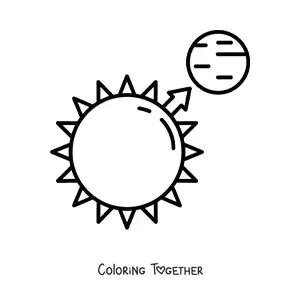Coloring page of the sun and a planet representing gravitational attraction