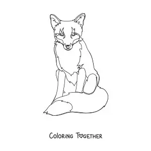 Coloring page of a wild fox sitting and facing forward