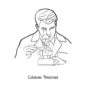 Coloring page of a scientist looking through a microscope