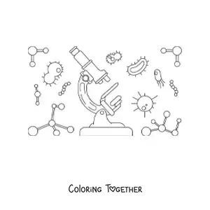 Coloring page of a microscope with single-celled organisms