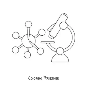 Coloring page of a simple microscope and a virus