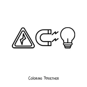 Coloring page of electricity and magnetism symbols