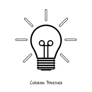Coloring page of a glowing light bulb