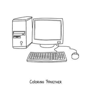 Coloring page of a computer with keyboard and mouse