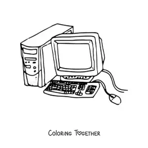Coloring page of the parts of an old computer