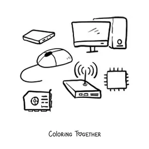 Coloring page of the parts of a computer