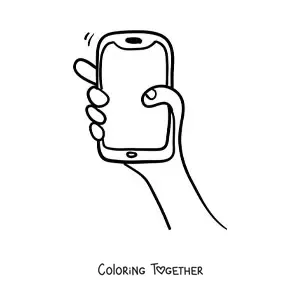 Coloring page of a hand holding a smartphone