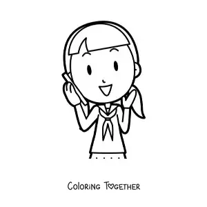 Coloring page of a kawaii girl making a phone call