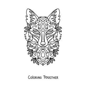 Coloring page of a fox-shaped mandala