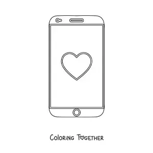 Coloring page of a smartphone with a heart