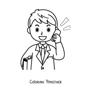 Coloring page of a man in a suit talking on the phone