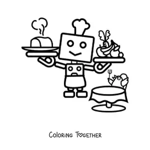 Coloring page of a chef robot