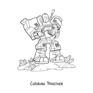 Coloring page of a war robot with a weapon