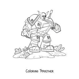 Coloring page of a giant combat robot