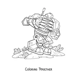 Coloring page of a fighting robot with claws