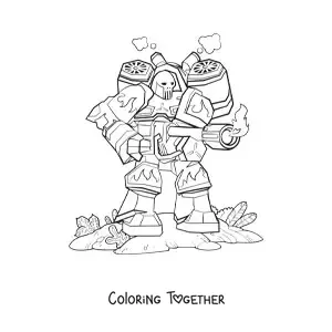 Coloring page of a combat robot shooting